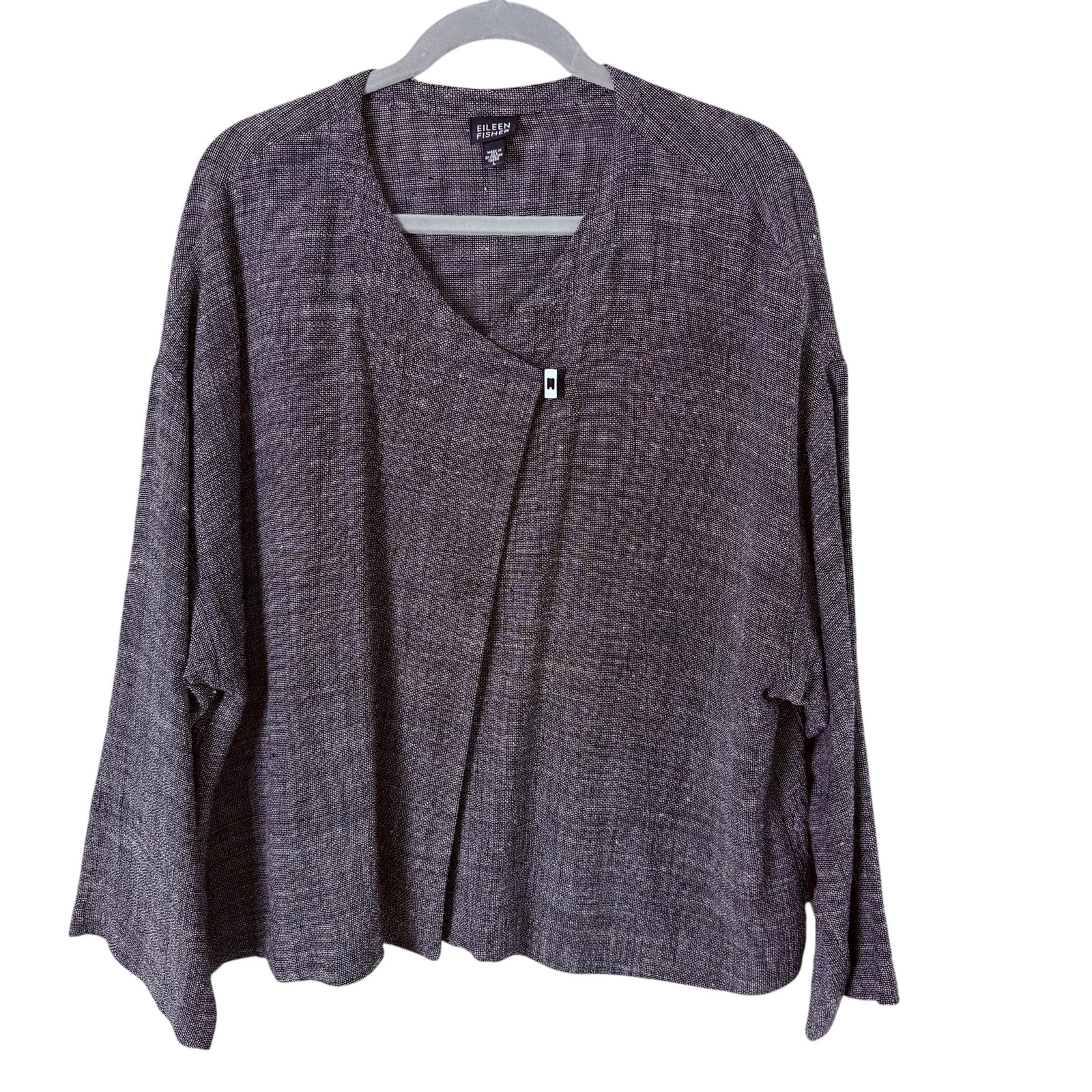Eileen Fisher Textured Linen Blend Oversized Jacket Lightweight One Button, L